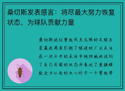 桑切斯发表感言：将尽最大努力恢复状态，为球队贡献力量